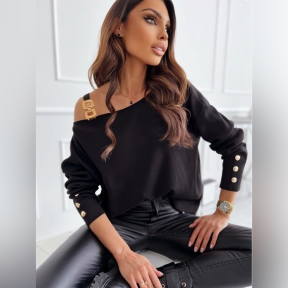 Draped Diva Drop Shoulder Long Sleeve Top - Picture 1 of 4